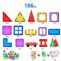 Magnetická stavebnice pro děti sada 186ks v boxe – Magnetic Tiles