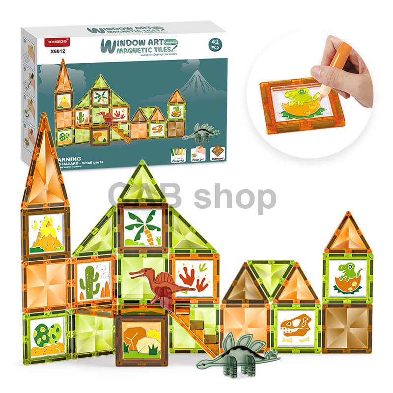 Magnetická stavebnica Window Art Dinosaurus 42ks - Magnetic Tiles