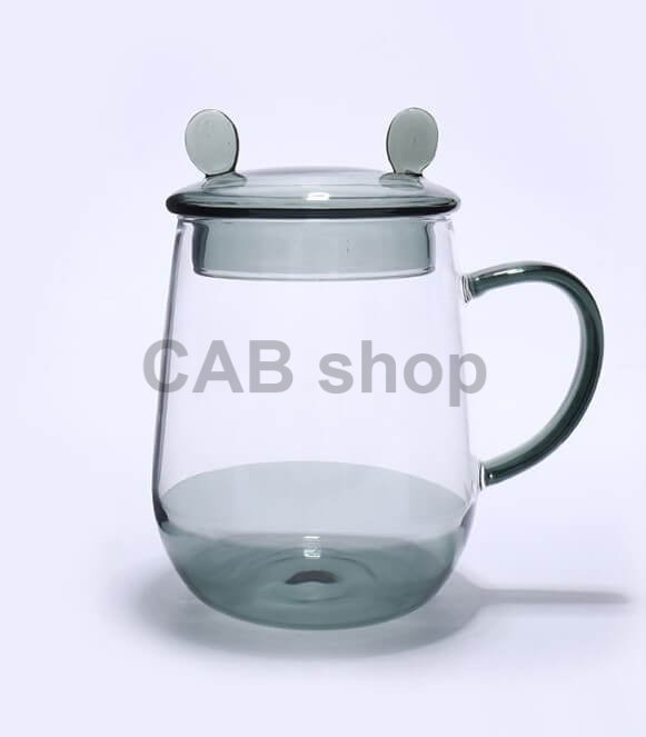 Mug with one glass and lid - transparent black