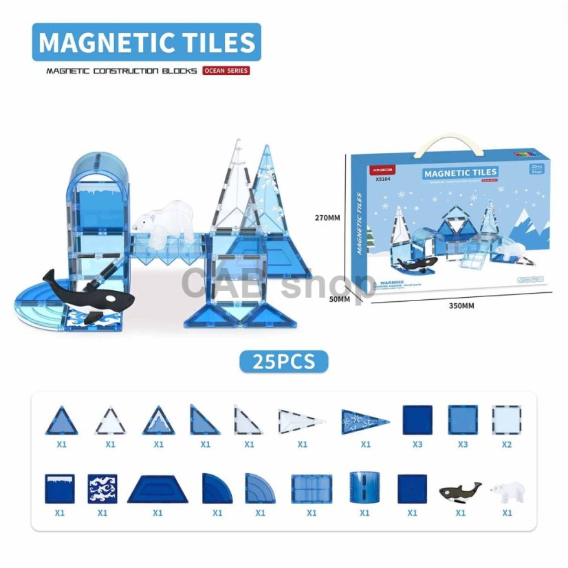 Magnetic building kit Ocean set of 25 pieces - Magnetic Tiles