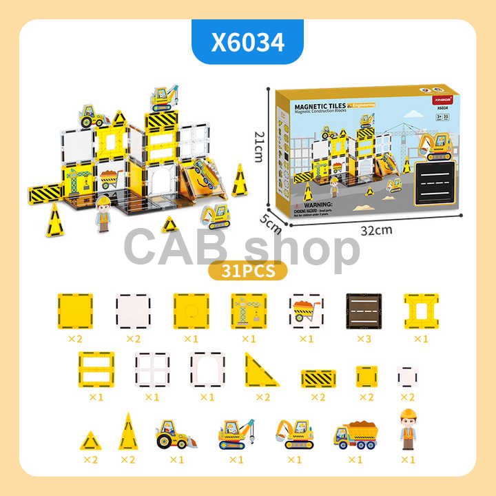 Magnetic building set Engineering 31pcs - Magnetic Tiles
