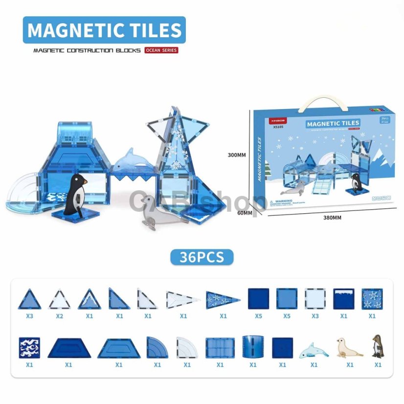 Magnetická stavebnica Ocean sada 36ks - Magnetic Tiles