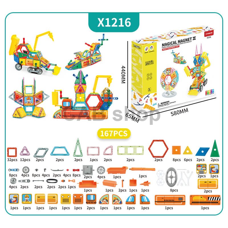 Mágneses készlet Heavy Equipment készlet 167 db - Magical Magnet II