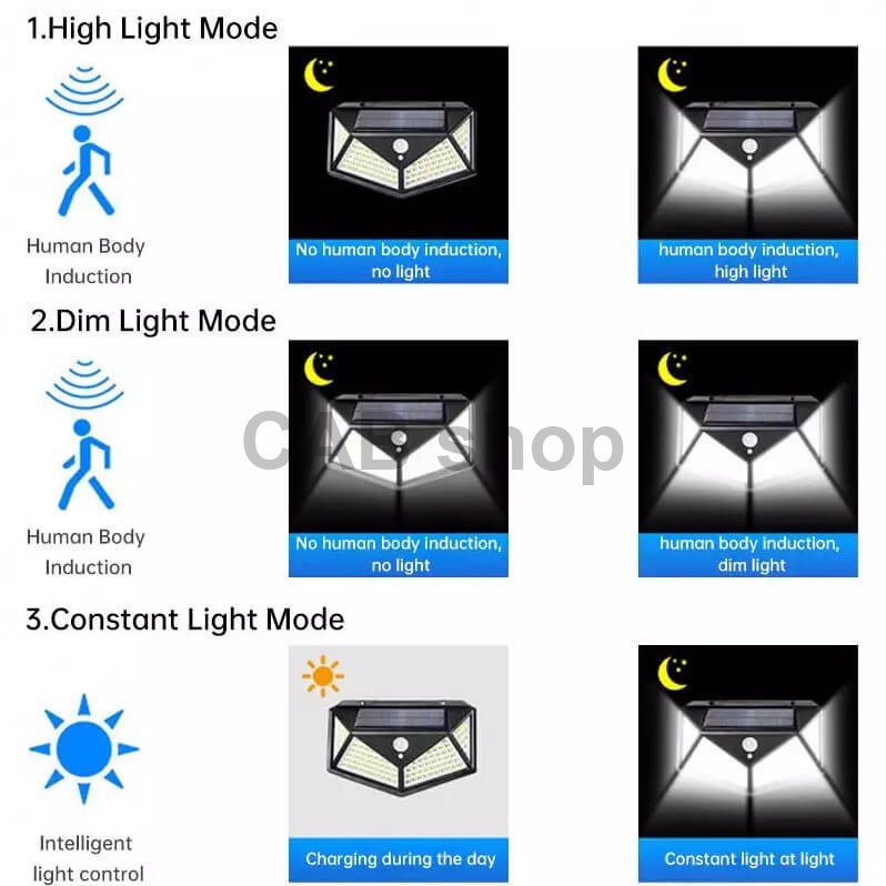 Zewnętrzna lampa solarna LED 100 z czujnikiem