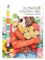 Omaľovánka sada na akvarelové maľovanie - Flower Holding Girl