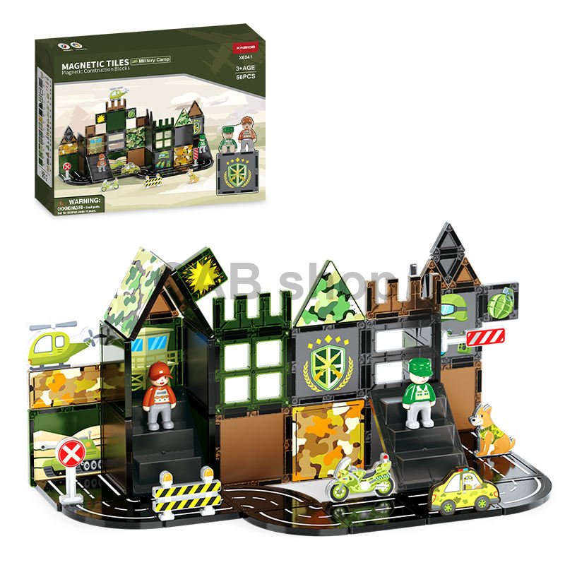 Klocki magnetyczne Military Camp Magnetic Tiles – baza wojskowa, 56 el.