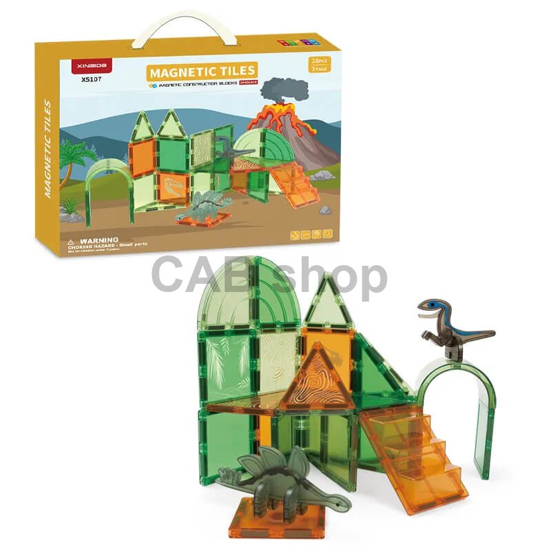 Mágneses építőkészlet Dinosaur sada 28ks - Magnetic Tiles
