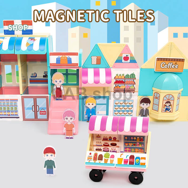 Magnetne ploščice Store Magnetic Tiles – trgovina in kavarna, 45 kos