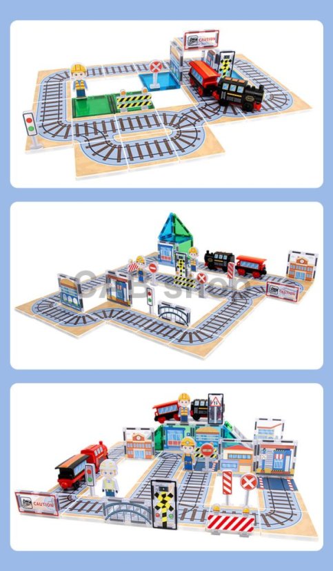 Magnetne ploščice Railway City Magnetic Tiles – vlak in železniške proge, 85 kos