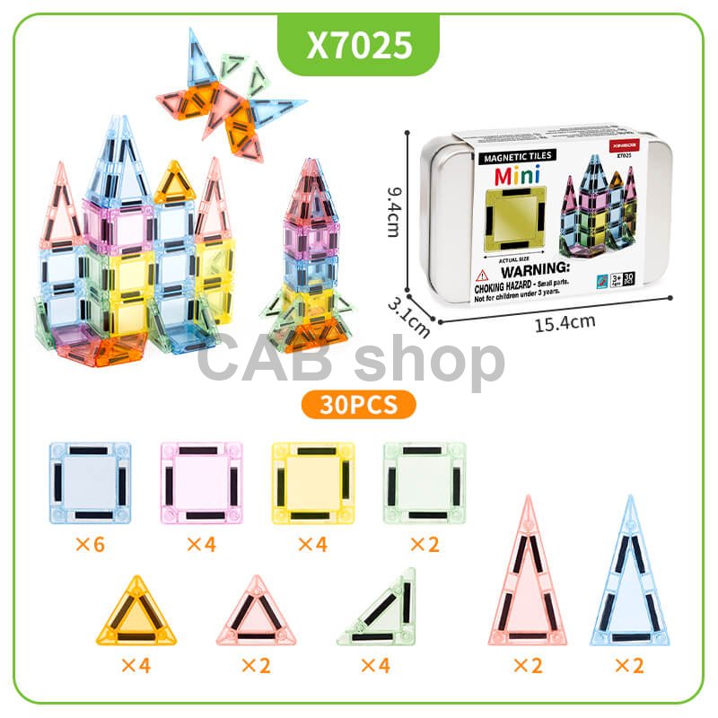 Klocki magnetyczne Magnetic Tiles Mini 30 el. w metalowej puszce
