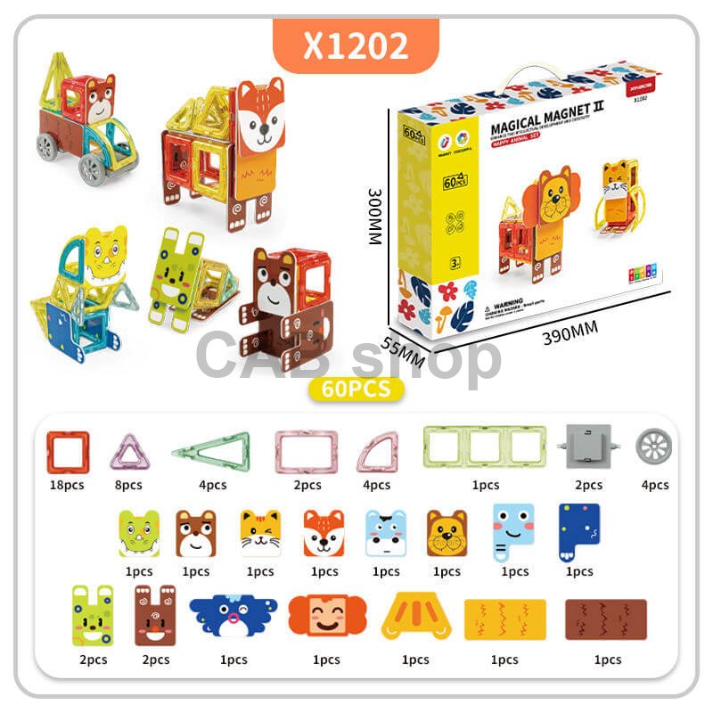 Magnetická stavebnica Happy Animal 60ks - Magical Magnet II