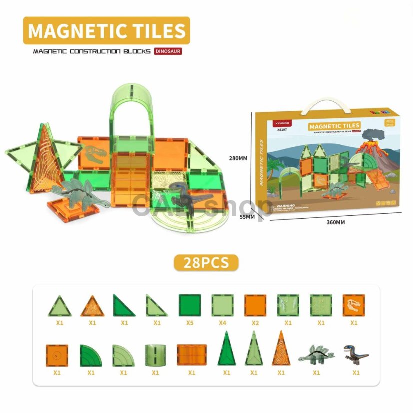 Magnetic building kit Dinosaur set 28pcs - Magnetic Tiles