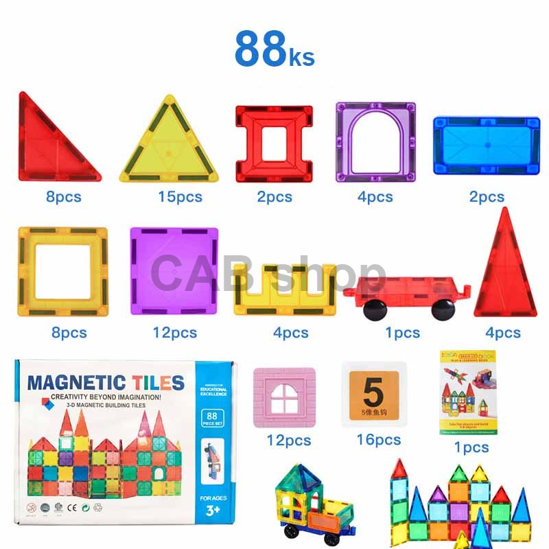 Magnetni sestav za otroke set 88 kosov - Magnetic Tiles