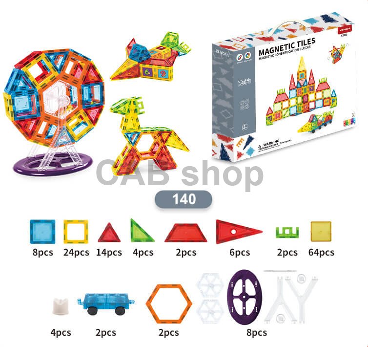 Magnetická stavebnice 140ks sada - Magnetic Tiles - poškozené balení