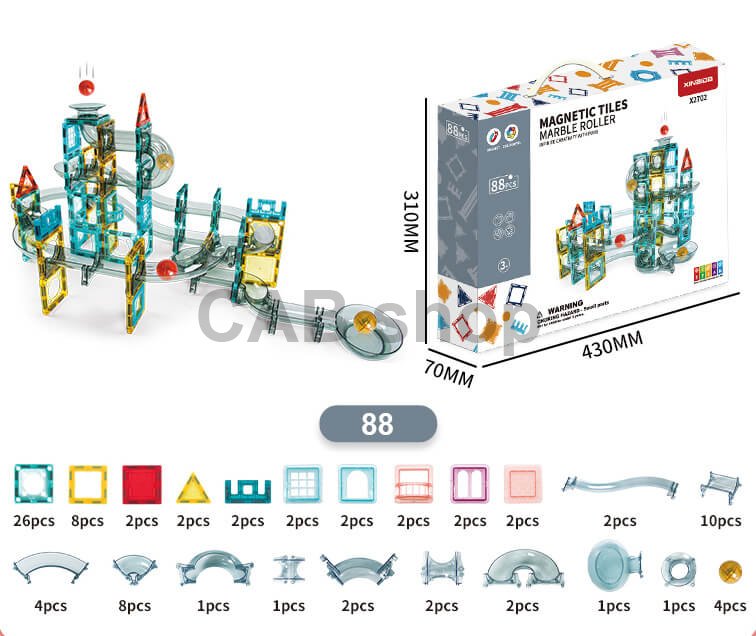 Magnetic building set Marble Roller 88pcs set - Magnetic Tiles