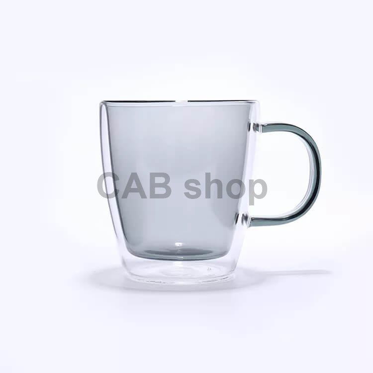 Thermo mug with double glass 300ml - Transparent black