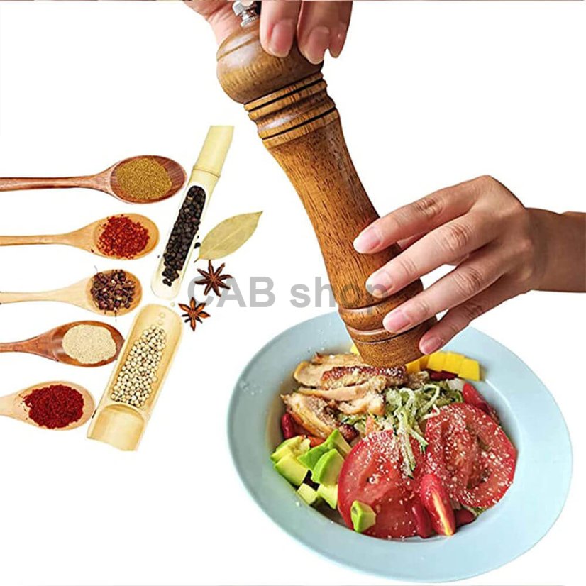 Wooden manual pepper or salt grinder - 22cm