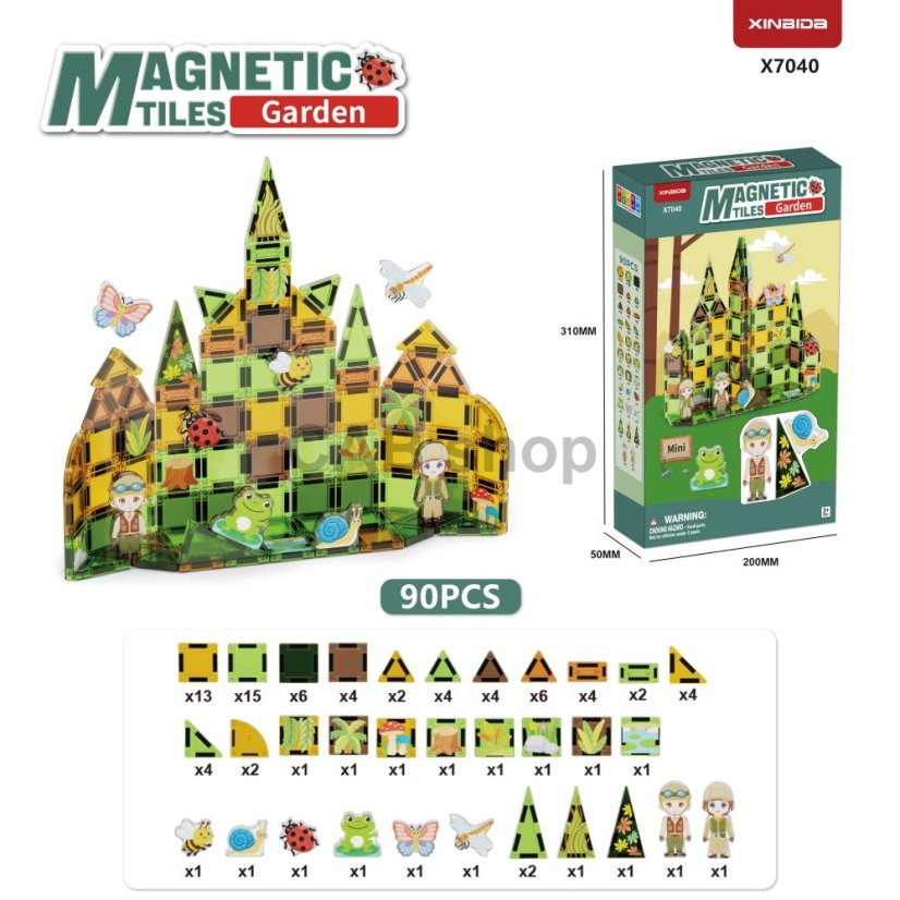 Garden Magnetic Tiles Mini mágneses építőjáték – kert, 90 db