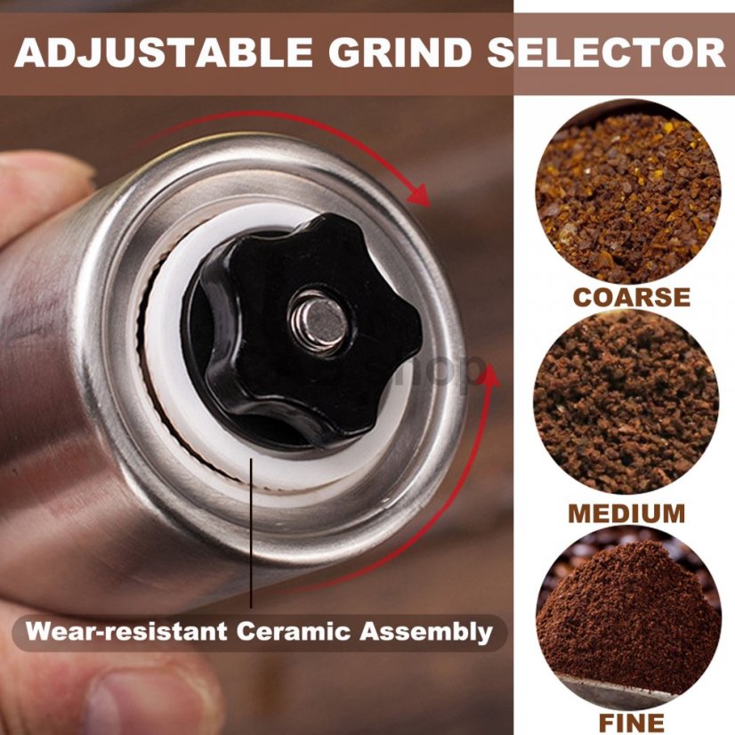 Time manual coffee grinder, stainless steel, silver