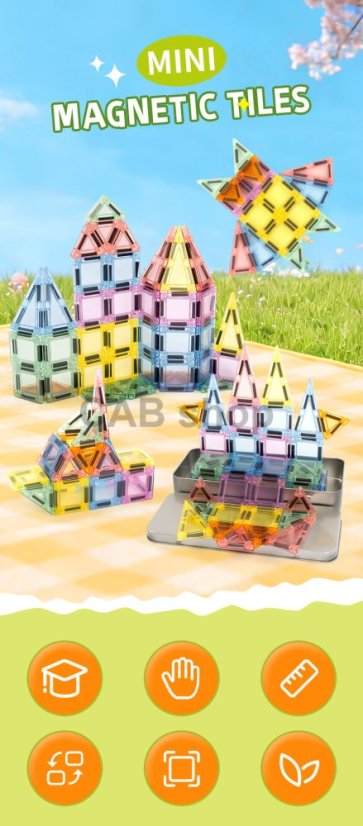 Klocki magnetyczne Magnetic Tiles Mini 30 el. w metalowej puszce