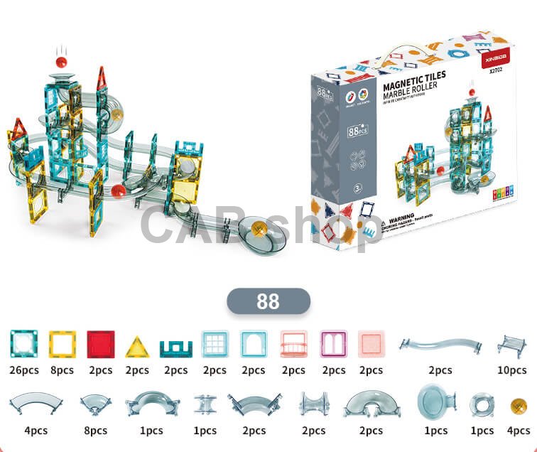 Magnetic building set Marble Roller 88pcs set - Magnetic Tiles