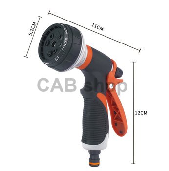 Kerti tömlőpisztoly, 8 üzemmóddal, nyomásos fúvókával