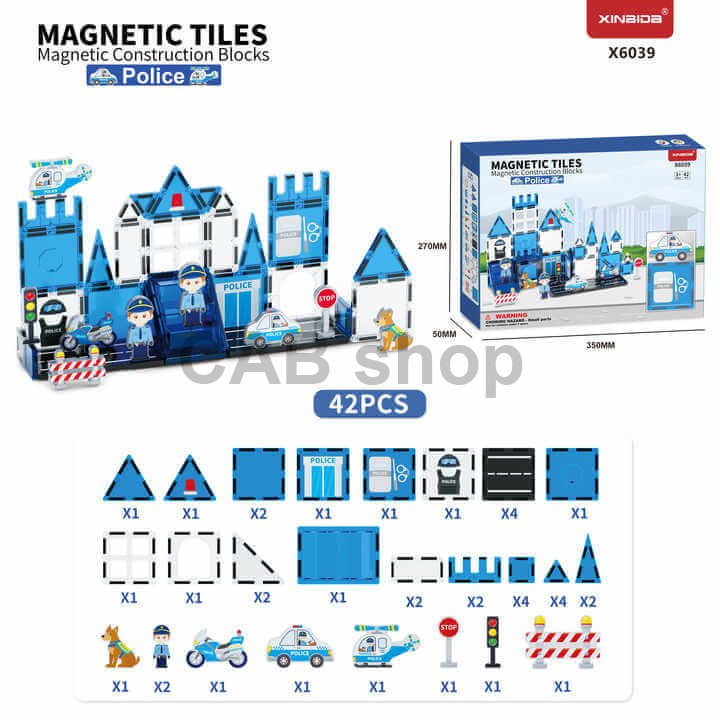 Magnetic building set Police 42pcs - Magnetic Tiles