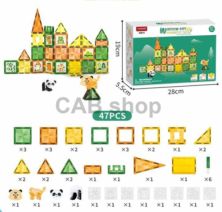 Mágneses építőkészlet Window Art Jungle 47ks - Magnetic Tiles
