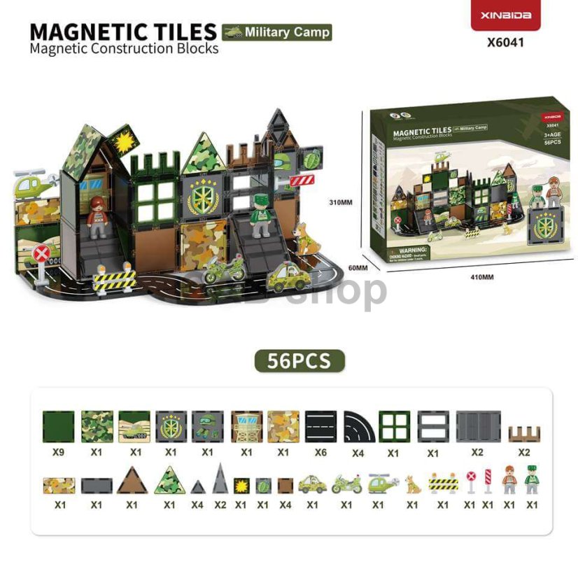 Klocki magnetyczne Military Camp Magnetic Tiles – baza wojskowa, 56 el.
