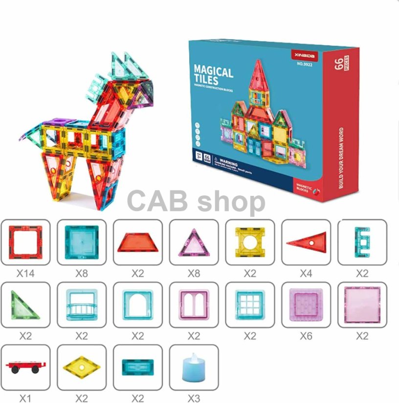 Magnetická stavebnice Magical Tiles 66ks sada