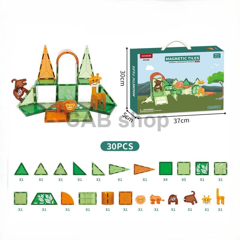 Mágneses építőkészlet Animal sada 30ks - Magnetic Tiles