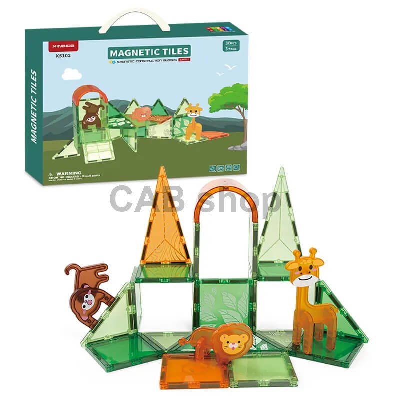 Mágneses építőkészlet Animal sada 30ks - Magnetic Tiles