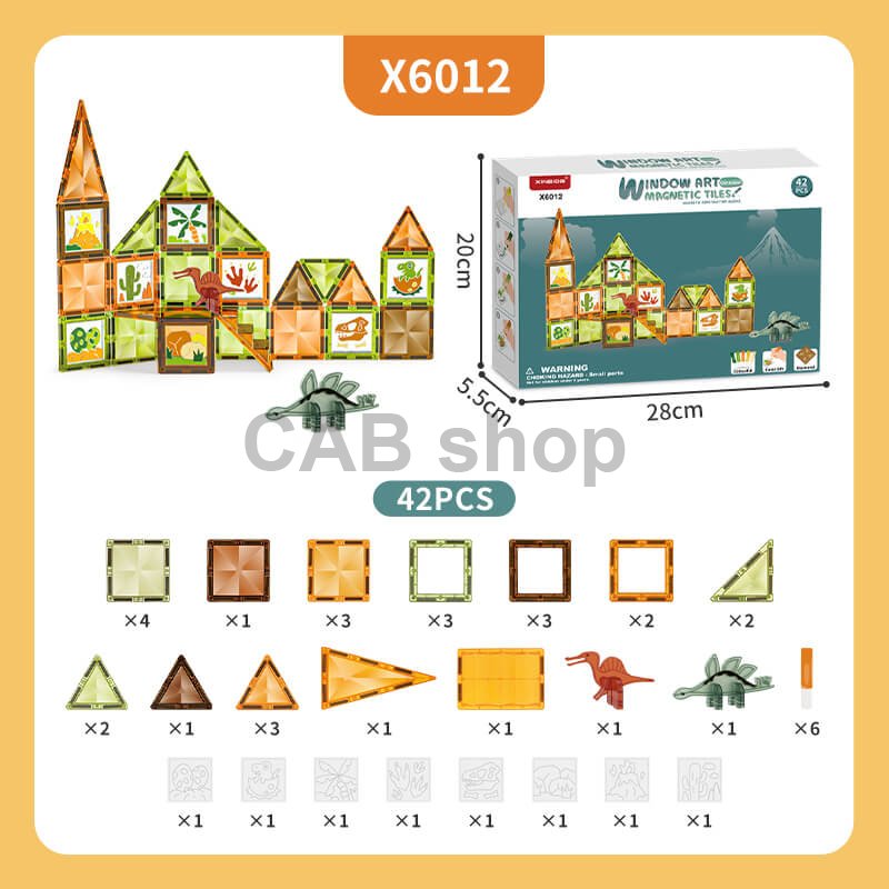 Magnetická stavebnica Window Art Dinosaurus 42ks - Magnetic Tiles