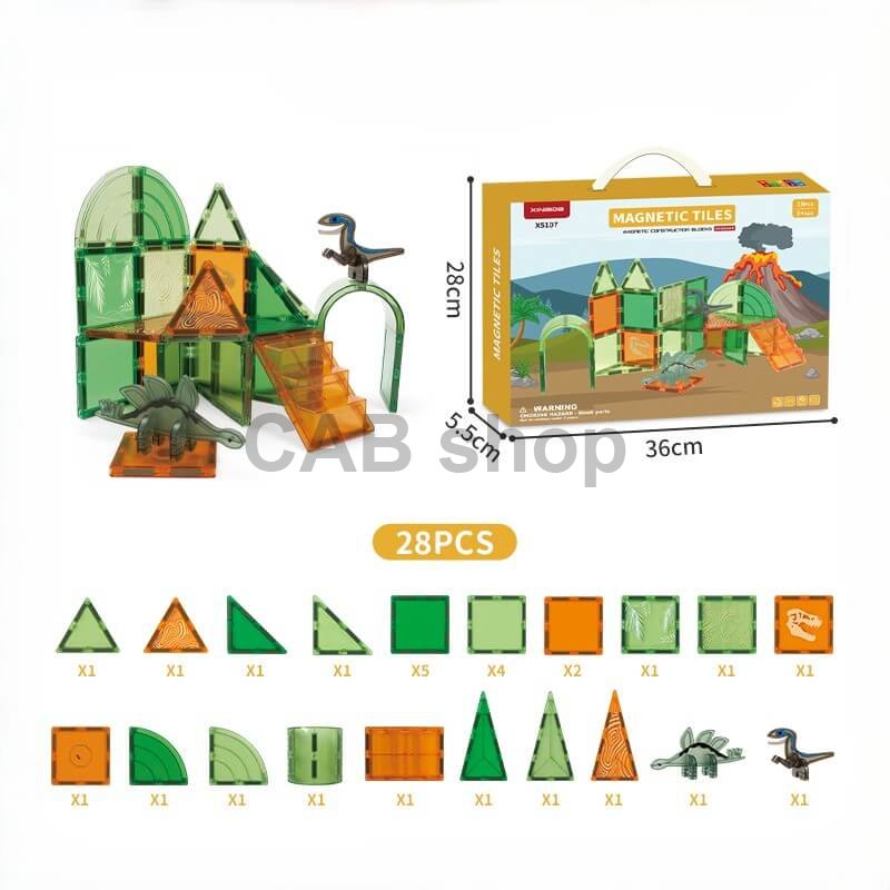 Magnetic building kit Dinosaur set 28pcs - Magnetic Tiles