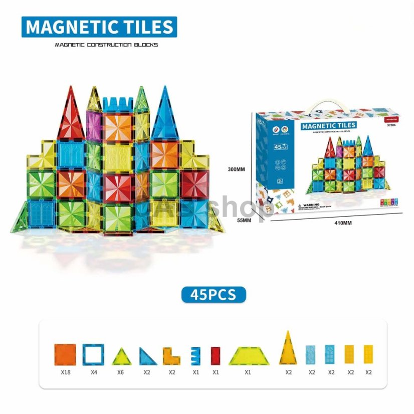 Magnetic building kit Diamond 45pcs set - Magnetic Tiles