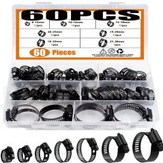 Set de 60 cleme din cauciuc negru – cleme de șurub reglabilă 6–38 mm
