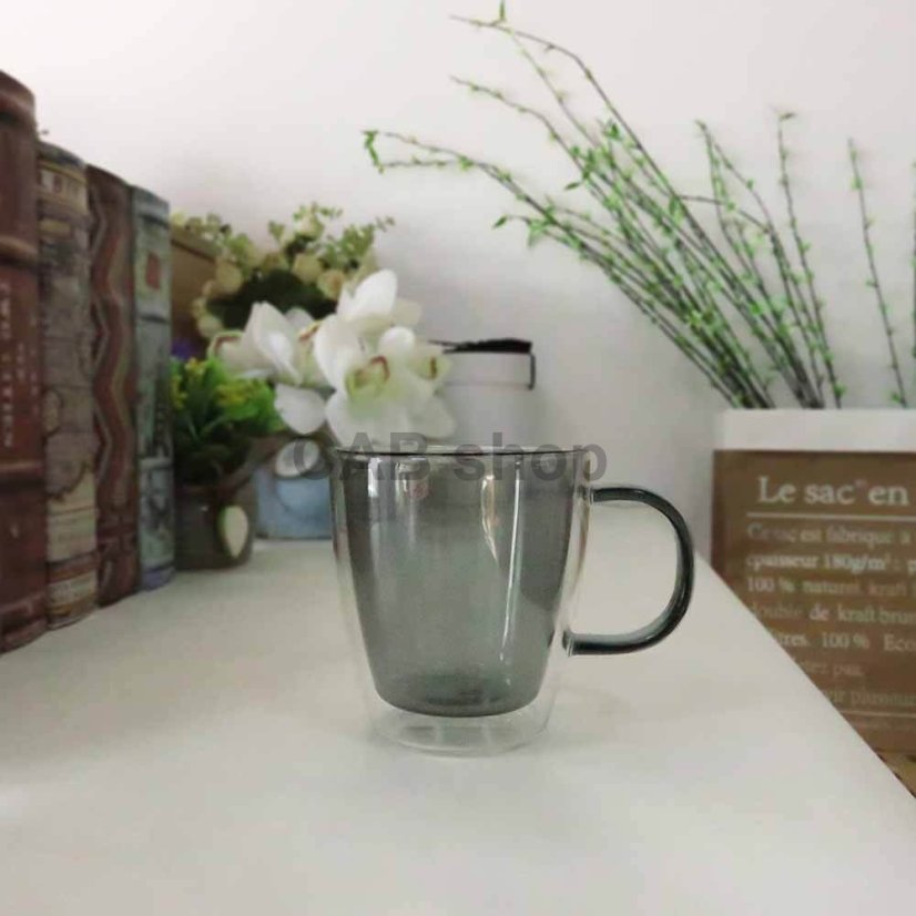 Thermo mug with double glass 300ml - Transparent black
