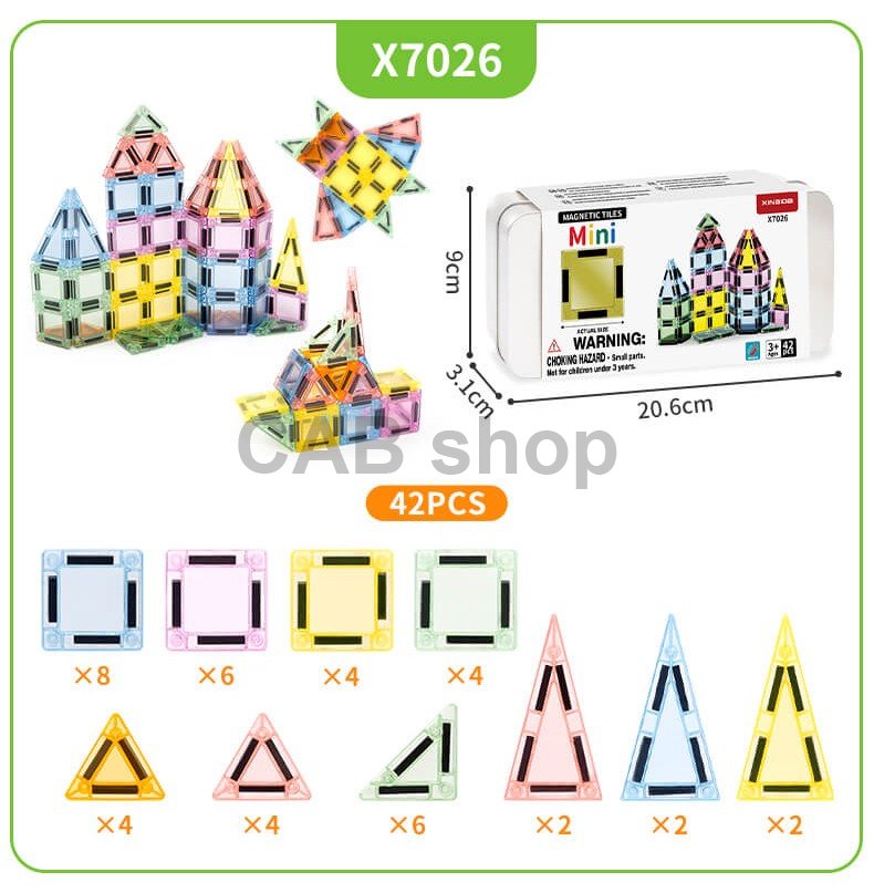 Klocki magnetyczne Magnetic Tiles Mini 42 el. w metalowej puszce-KOPIE