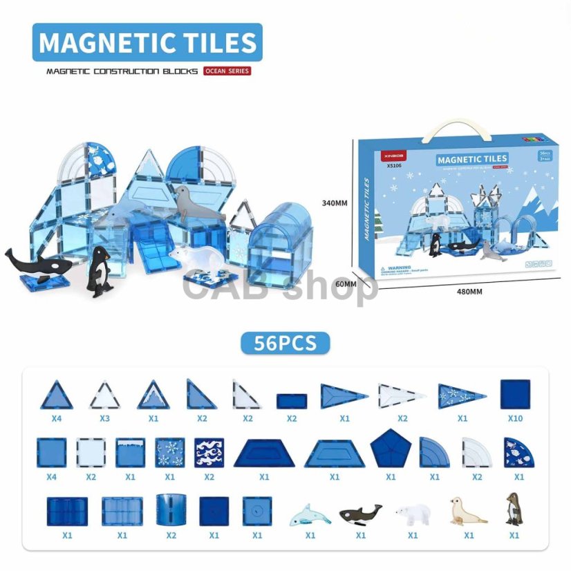 Magnetic building kit Ocean set of 56 pieces - Magnetic Tiles