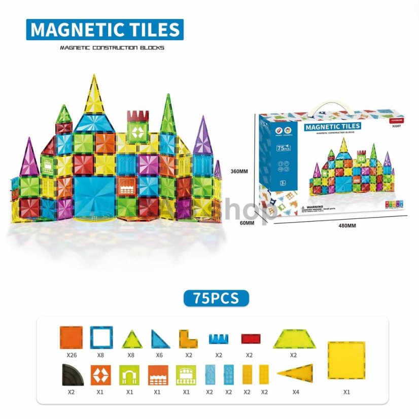 Magnetická stavebnica Diamond 75ks sada - Magnetic Tiles