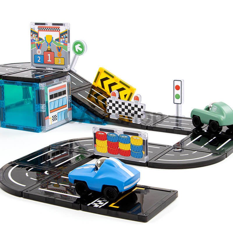 Klocki magnetyczne Racing Track Magnetic Tiles – tor wyścigowy, 75 el.