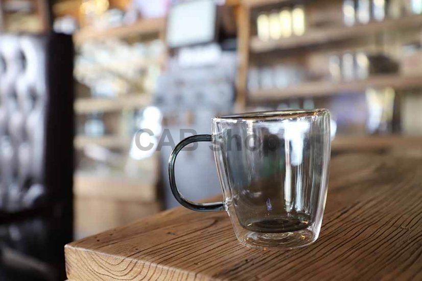 Thermo mug with double glass 300ml - Transparent black