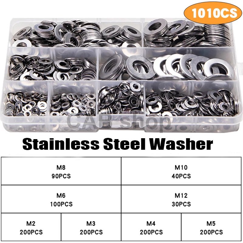 Stainless steel washers from M2 to M12 - 1010pcs set