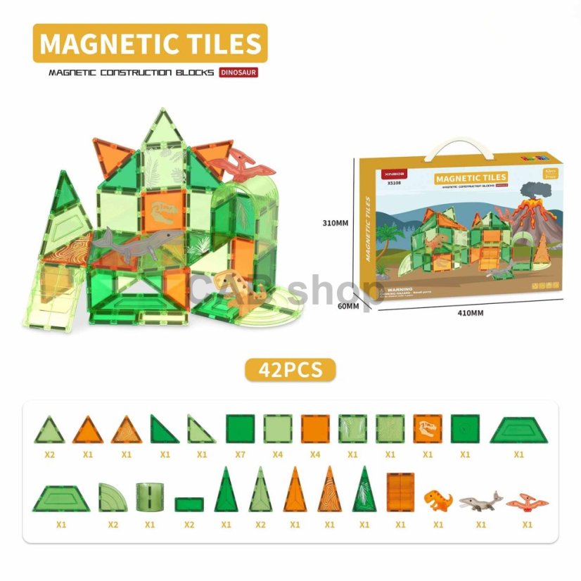 Magnetická stavebnice Dinosaur  sada 42ks – Magnetic Tiles