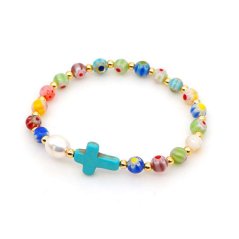 Colorful bracelet with cross - blue