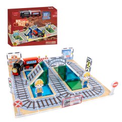Magnetická stavebnica Railway City Magnetic Tiles – vláčik a koľajnice, 60 ks