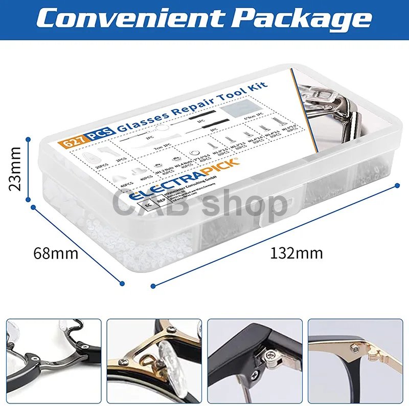 627 db-os szemüveg készlet a szemüvegek javításához tartozékokkal