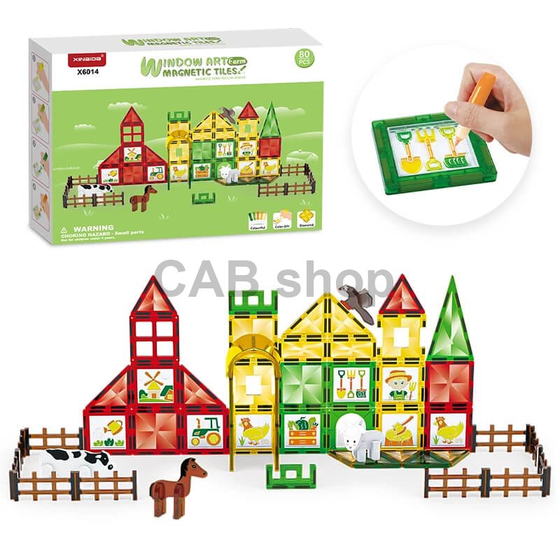 Magnetická stavebnica Window Art Farm 80ks - Magnetic Tiles