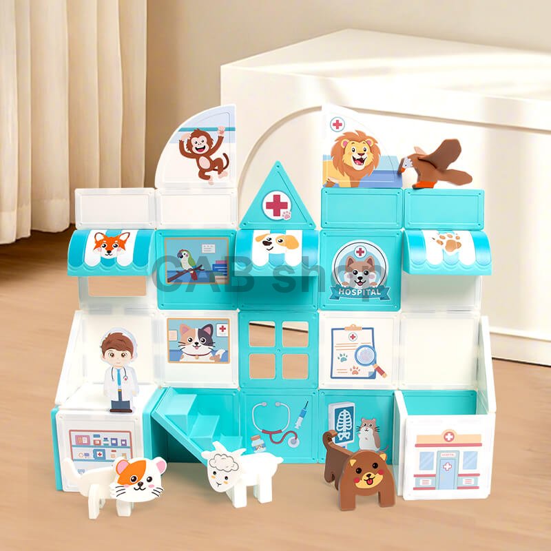 Magnetická stavebnica Pet Clinic Magnetic Tiles – veterinárna klinika, 28 ks