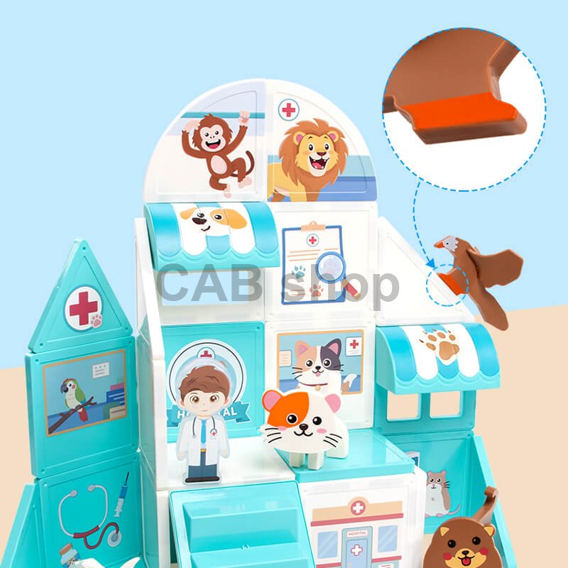 Magnetická stavebnica Pet Clinic Magnetic Tiles – veterinárna klinika, 28 ks